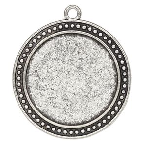 Focal, glue-in, antique silver-finished "pewter" (zinc-based alloy), 39mm single-sided round with 30mm round setting. Sold per pkg of 2.