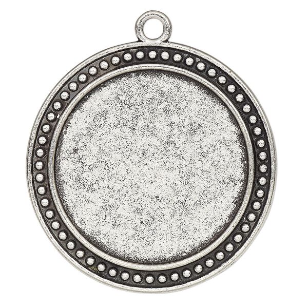 Focal, glue-in, antique silver-finished "pewter" (zinc-based alloy), 39mm single-sided round with 30mm round setting. Sold per pkg of 2. image number 0