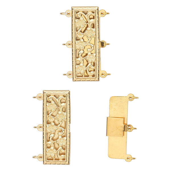 Clasp, 3-strand tab, 14Kt gold-filled, 23.5x9mm rectangle. Sold individually. image number 0