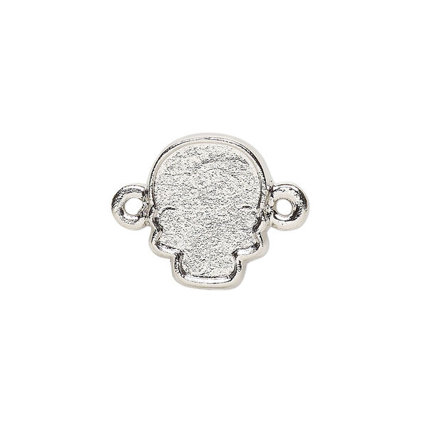 Link, imitation rhodium-plated "pewter" (zinc-based alloy), 16x13mm skull with 14x10.5mm flat back skull glue-in setting. Sold individually. image number 0