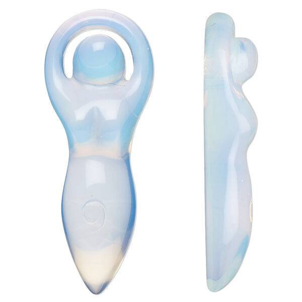 Focal, sea "opal" (glass), 39x15mm-40x16mm hand-cut undrilled single-sided goddess. Sold individually. image number 0