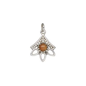 Carnelian / sterling silver 1pkg1, open beaded drop antiqued 14x12.5mm