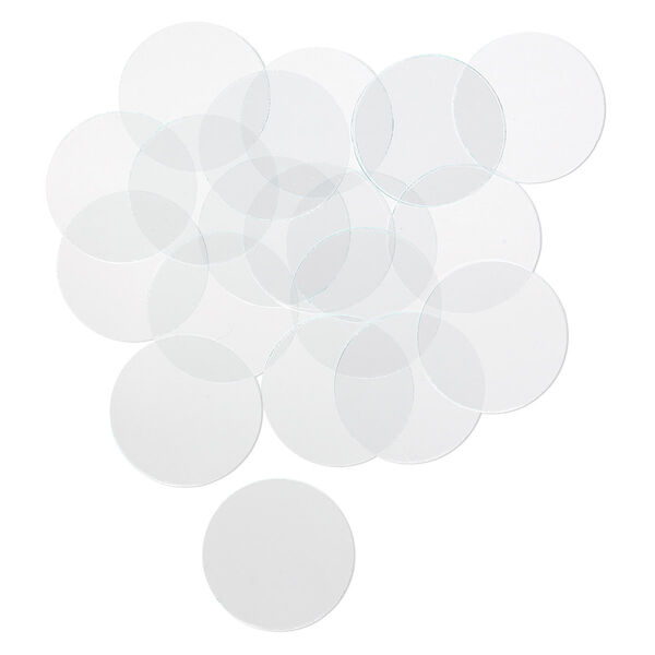 Design element, glass, clear, 1-1/4 inch flat round with cut edges. Sold per pkg of 20. image number 0