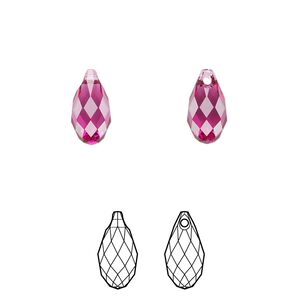Briolette 2pk fuchsia, Crystal Passions® 11x5.5mm pendant drop 6010