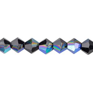 Bead 1pk opaque black AB, Celestial Crystal® 8mm bicone 15.5-16 inch