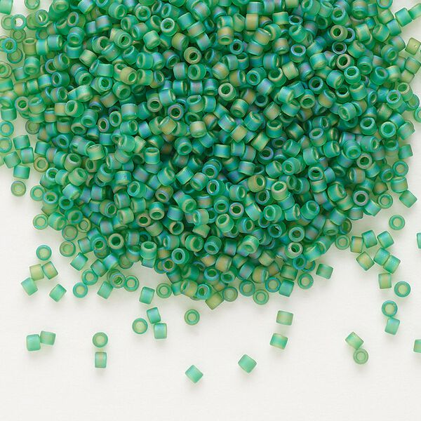 Seed bead, Delica®, glass, pkg/250g, #11 round, translucent matte rainbow green (DB-0858). image number 0