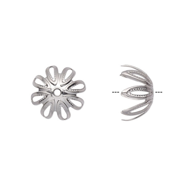 Bead cap, stainless steel, 13x7mm round filigree, fits 12-14mm bead. Sold per pkg of 20. image number 0