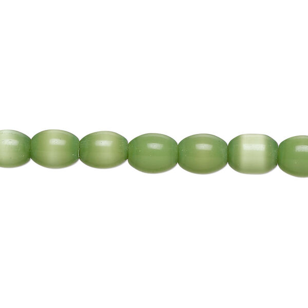 Bead, fiber optic glass, pkg/14 inch, opaque green, 7x5mm center-drilled oval. image number 0