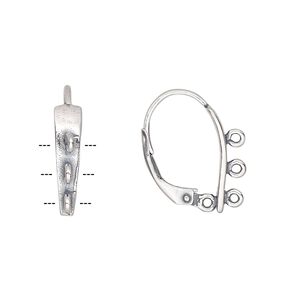 Ear wire leverback 1pkg2 sterling silver, 19mm / 16x4mm shield / 3 closed loop, antiqued 1 pair