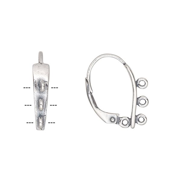 Ear wire leverback 1pkg2 sterling silver, 19mm / 16x4mm shield / 3 closed loop, antiqued 1 pair image number 0