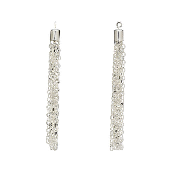 Focal, silver-plated brass, 3 x 1/4 inch tassel with rolo chain. Sold per pkg of 2. image number 0