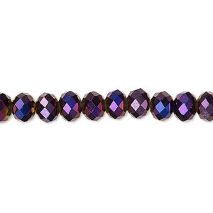 Bead 1pk 48 facets opaque purple metallic, Celestial Crystal® 6x4mm rondelle 15.5-16 inch