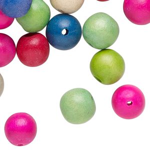 Bead mix, wood (dyed/waxed), mixed colors, 10-12mm round. Sold per 3-ounce pkg, approximately 230 beads.