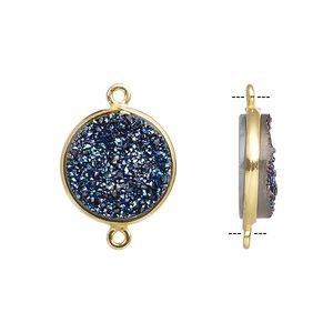 Druzy agate / sterling silver 1pkg1, electrocoated gold finished hand-cut flat round link 15mm