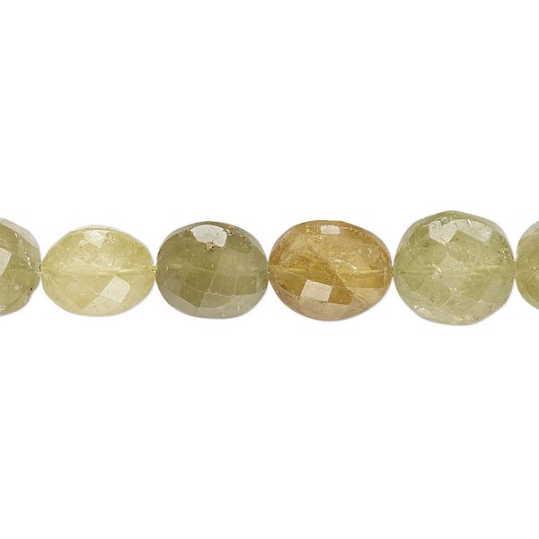Grossularite garnet 1pkg1, hand-cut faceted puffed flat round bead natural 8 inch 8-10mm image number 0