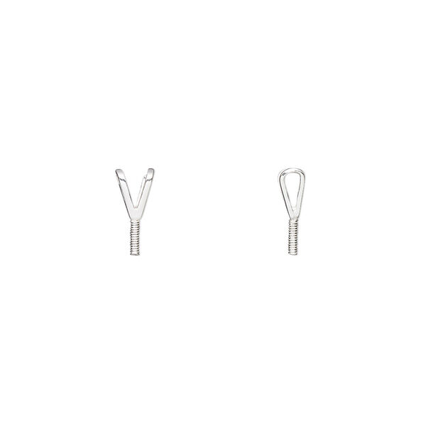 Bail, rabbit ear, sterling silver, 5x3mm with 4x1mm peg, fits beads with 1.2mm hole. Sold per pkg of 2. image number 0
