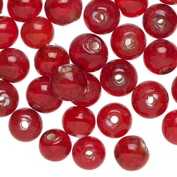 Bead, lampworked glass, translucent red, 8mm round. Sold per 2-ounce pkg, approximately 65 beads. image number 0