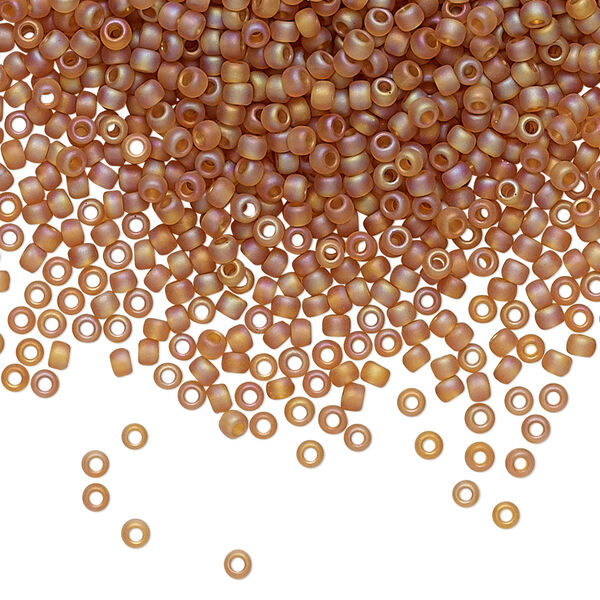 Seed bead, TOHO BEADS®, glass, pkg/50g, #11 round, translucent rainbow frosted dark topaz (TR-11-162CF). image number 0