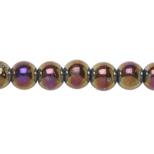 Bead, glass, rainbow black, 8mm round. Sold per pkg of (2) 15-1/2" to 16" strands.