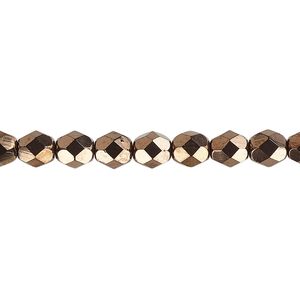 Bead, Czech fire-polished glass, opaque bronze, 6mm faceted round. Sold per pkg of 1,200 (1 mass).