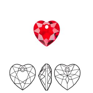 Drop 2pk light Siam, Crystal Passions® 10.5mm pendant heart cut 6432