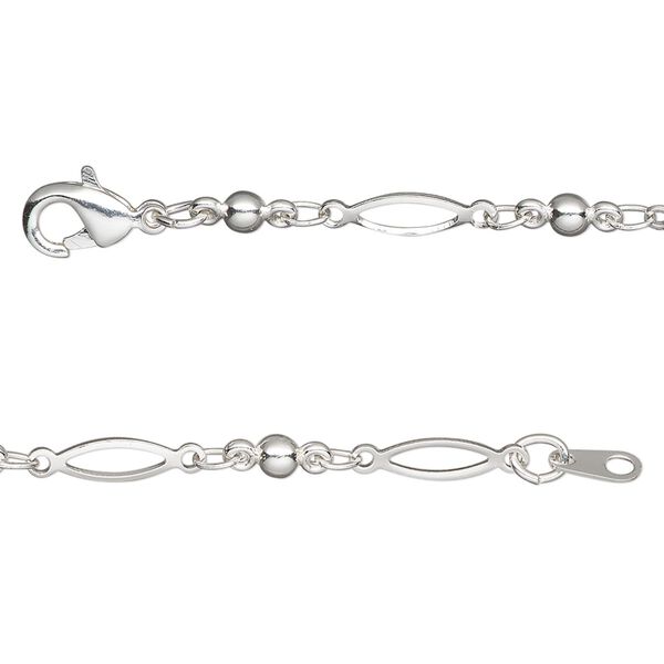 Chain, silver-plated brass, 3mm open oval and link, 18 inches with lobster claw clasp. Sold individually. image number 0