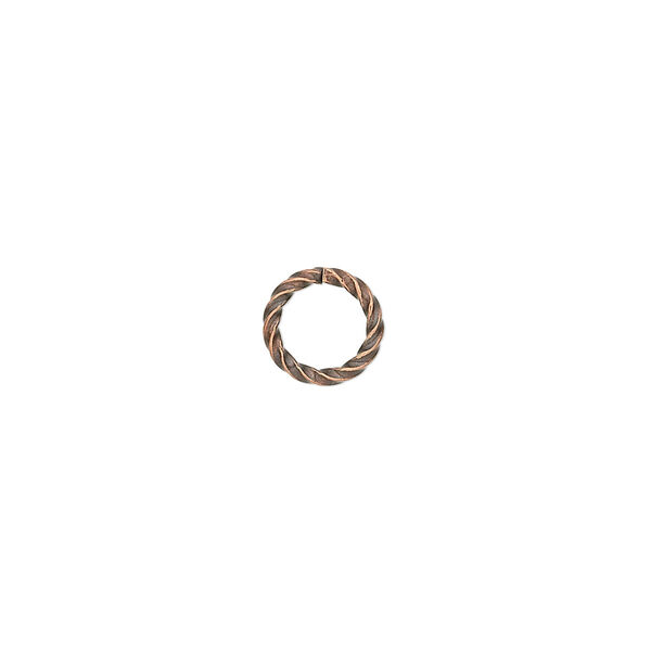 Jump ring, antique copper-plated brass, 8mm twisted round, 5.8mm inside diameter, 16 gauge. Sold per pkg of 500. image number 0
