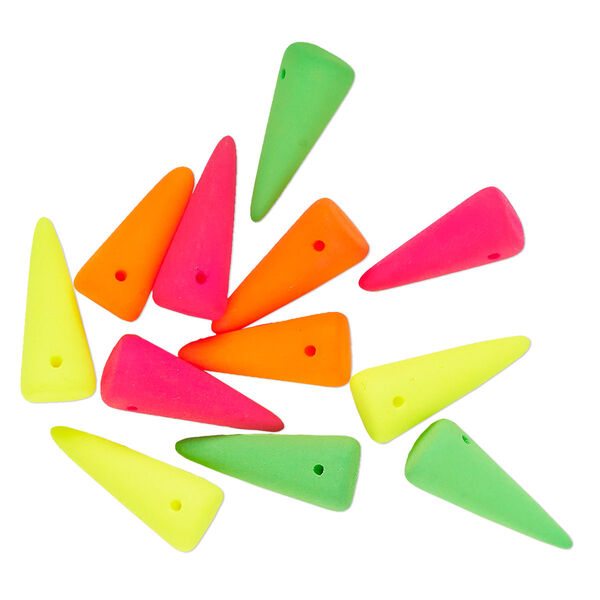 Bead mix, glass, opaque mixed neon colors, 17x7mm top-drilled spike. Sold per pkg of 12. image number 0