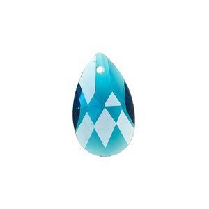 Drop, glass, transparent Capri blue, 22x13mm teardrop. Sold per pkg of 8.