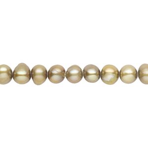 Pearl, cultured freshwater (dyed), olive green, 5-6mm semi-round with 0.4-0.6mm hole, D grade, Mohs hardness 2-1/2 to 4. Sold per 14-inch strand.