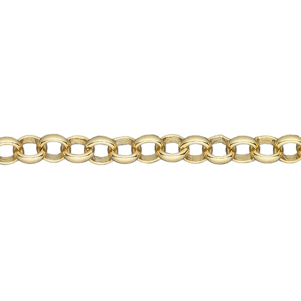 Chain, gold-finished brass, 5mm rolo. Sold per pkg of 5 feet. image number 0