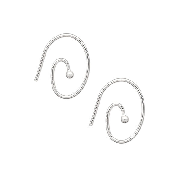 Ear wire, silver-plated brass, 16x12mm oval swirl with 2mm ball, 19 gauge. Sold per pkg of 5 pairs. image number 0