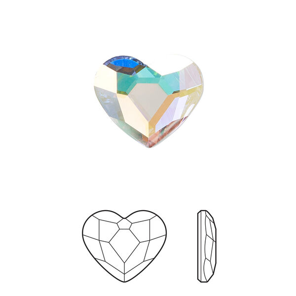 Flat back 2pk crystal AB foil back, Preciosa MAXIMA Czech crystal rhinestone 14mm heart image number 0