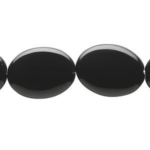 Black onyx 1pkg1, puffed oval bead 15.5-16 inch 20x15mm