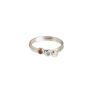 Ring, garnet / apatite / rainbow moonstone (natural) / sterling silver, 4.5mm wide, size 9. Sold per 3-piece set.