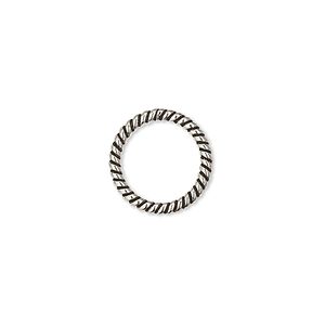 Jump ring, antiqued sterling silver, 14mm soldered twisted round, 11.5mm inside diameter, 15 gauge. Sold per pkg of 2.