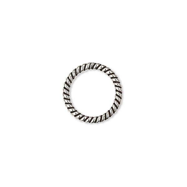 Jump ring, antiqued sterling silver, 14mm soldered twisted round, 11.5mm inside diameter, 15 gauge. Sold per pkg of 2. image number 0