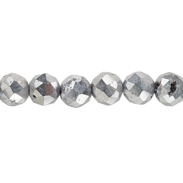 Bead, electroplated druzy agate (coated), silver, 8mm faceted round, B grade, Mohs hardness 6-1/2 to 7. Sold per 8-inch strand, approximately 25 beads. image number 0