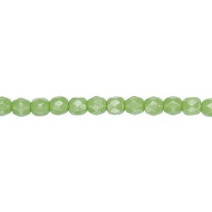 Bead, Czech fire-polished glass, opaque green, 4mm faceted round. Sold per 15-1/2" to 16" strand, approximately 100 beads.