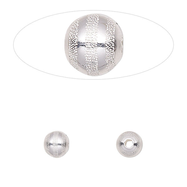 Bead, sterling silver, 6mm round with laser-cut lines design. Sold per pkg of 2. image number 0