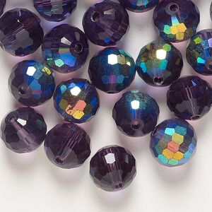 Bead fire-polished glass 40pk opaque dark purple AB, 9-10mm faceted round