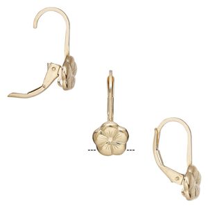 Ear wire leverback 1pkg2 14Kt gold-filled, 17mm / 8mm flower / open loop, 1 pair
