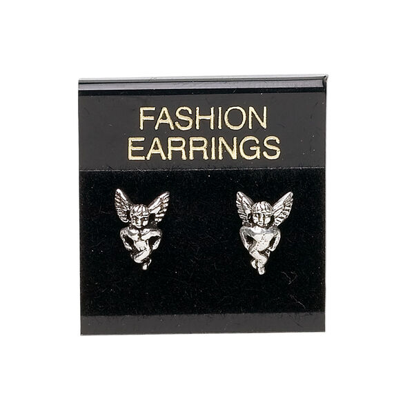Earring card, flocked plastic, black and gold, 1x1-inch square with "FASHION EARRINGS." Sold per pkg of 100. image number 0