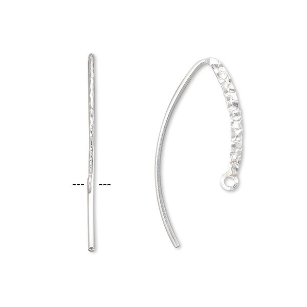 Ear wire, sterling silver-filled, 20mm double-sided textured flat marquise with closed loop, 18 gauge. Sold per pair. image number 0