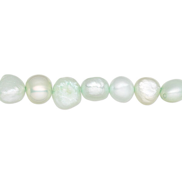 Pearl, cultured freshwater (dyed), soft green, 6-7mm flat-sided potato, D grade, Mohs hardness 2-1/2 to 4. Sold per 16-inch strand. image number 0