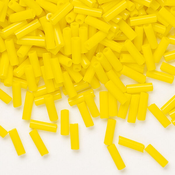 Bead, Preciosa Ornela Czech glass, bugle bead, pkg/50g, #3, opaque yellow, (83130). image number 0