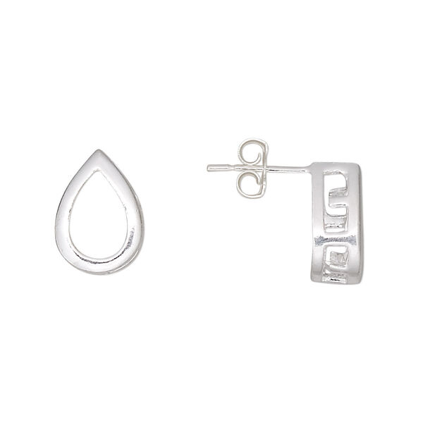 Earstud, sterling silver, 12x9mm smooth pear with 10x7mm pear setting. Sold per pair. image number 0