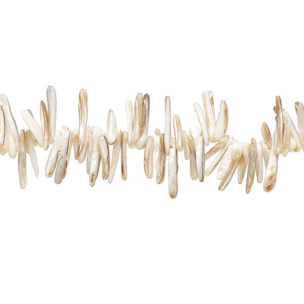 Bead 1pkg1, black lip shell / gold lip shell / mother-of-pearl shell (natural / bleached), 18x3mm-35x5mm talon, 15 inches. image number 1