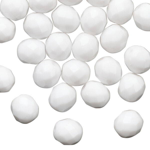 Bead 1pkg1 Czech fire-polished glass, 8mm faceted round, half-mass opaque white image number 0