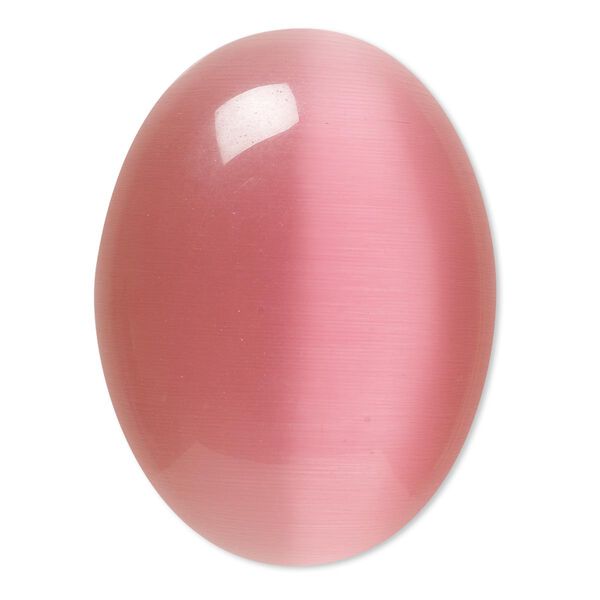 Cabochon, cat's eye glass (fiber optic glass), pink, 40x30mm calibrated oval, quality grade. Sold individually. image number 0